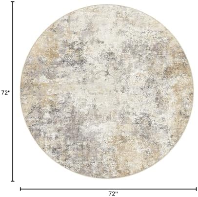 UERMEI 6ft Round Area Rug Living Room Rugs - 6x6 Washable Neutral Modern Abstract Soft Thin Rug Indoor Floor No Slip Rug Carpet for Bedroom Under Dining Table Home Office Decor - Golden Grey