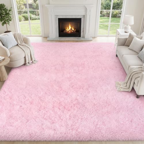 PLHXFR 9x12 Area Rugs Living Room: Fluffy Bedroom Rug Shag Carpet Pink