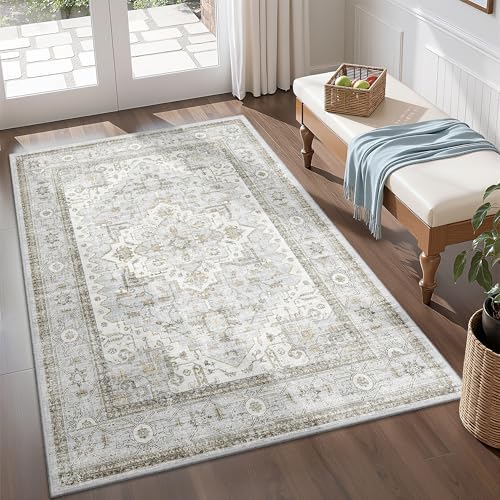 befbee Area Rugs for Living Room 3x5, Boho Non Slip Low Pile Carpet Blue