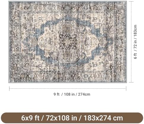 befbee 6x9 Washable Area Rug, Non Slip Rug for Living Room Blue