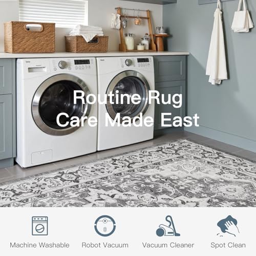 Lofus 5x7 Area Rugs for Living Room Bedroom, Soft Boho Carpet Floral Grey