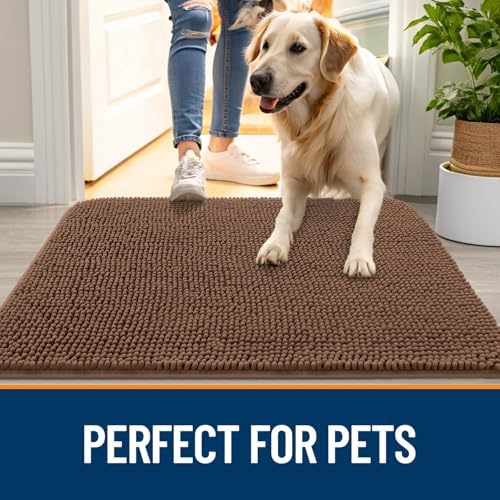 OLANLY Dog Door Mat for Muddy Paws 59x20, Super Absorbent Chenille Mud Mat