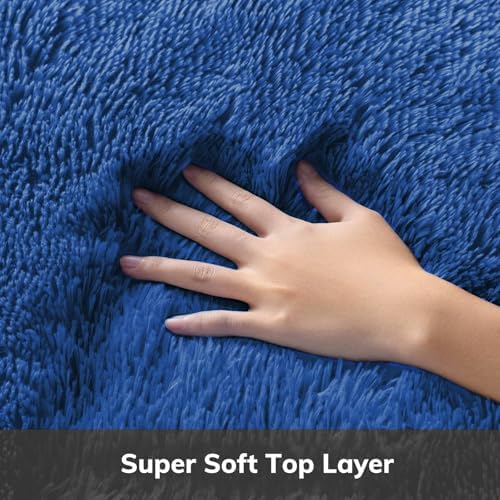 Ophanie Round Rug 4Ft Blue Circle Area Rug, Boys Room Decor, Fluffy Fuzzy Bedroom Carpet, Plush Soft Shaggy Living Room Rugs for Kids Home Decor Aesthetic, Nursery with 99 pcs Pile fibers