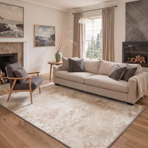 BEIMO 6x9 Area Rug for Bedroom, Beige White Washable Abstract Non Slip Rug