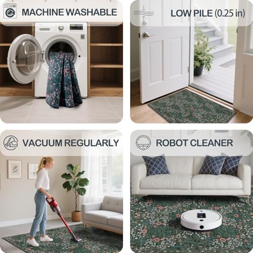 Area Rug for Living Room 10x12 Washable Soft Carpet (Green)