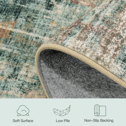 Lofus 6ft Area Rug for Living Room,Abstract Washable Rugs,Coffee/Green