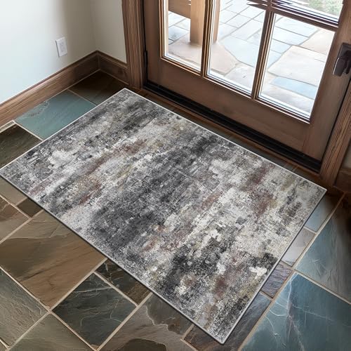 BEIMO 2x3 Area Rugs for Entryway, Dark Grey Washable Abstract Non Slip Rug