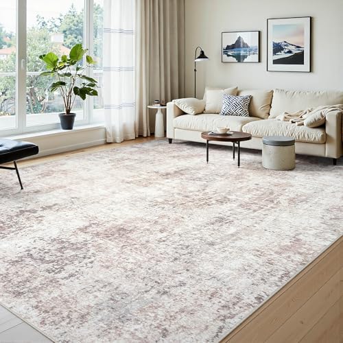 10x14 Area Rugs for Living Room Large Washable Abstract Rug Beige Grey