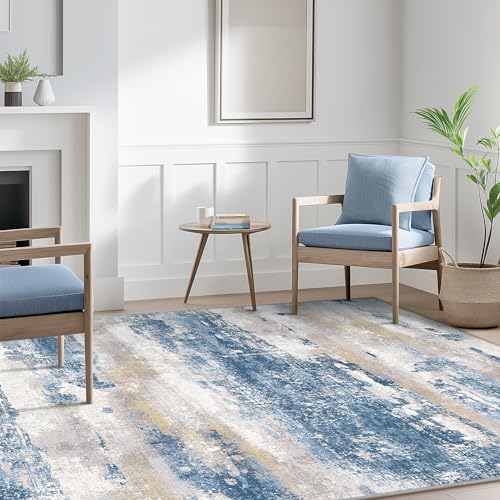 BEIMO Area Rugs 6x9 for Living Room Bedroom, Modern Abstract Machine Washable Soft Blue Rug, Floor Carpet with Non Slip Backing for Dining Room