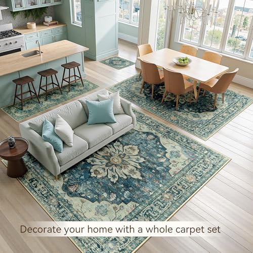RELEANY Washable Area Rug, Runner 2'x8', Blue/Vintage Dark Blue