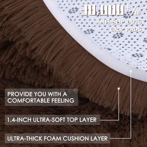 OLANLY 4.9x4.9 Area Rugs for Living Room Bedroom, Machine Washable Soft Fluffy Shaggy Bedside Rug, Indoor Floor Carpet for Kids Girls and Boys, Dorms, Nursery Rooms, Home Decor Aesthetic, Coffee