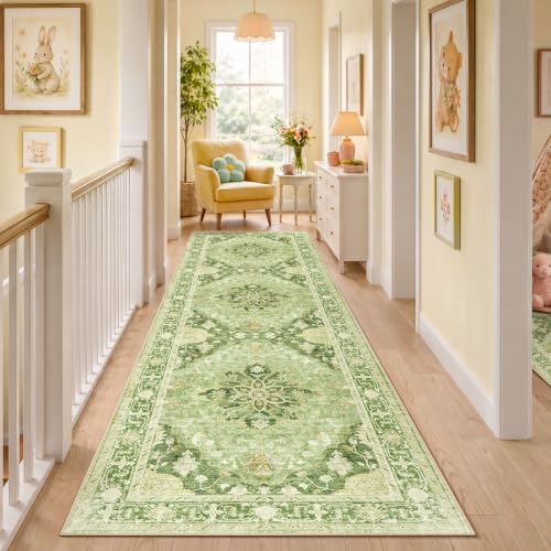 RELEANY Washable Area Rug, Runner 3'x10', Green/Yellow
