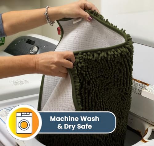 Muddy Mat® | Super Water Absorbent Door Mat Indoor, Microfiber Quick Dry Chenille Entryway Rug, Slip Resistant Front Door Mat, Indoor Mats for Entryway, Machine Washable Pet Rug, Army Green 24" x 72"