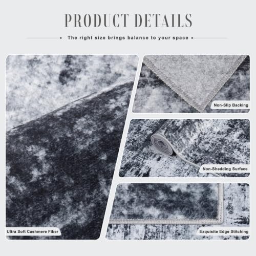 9x12 Area Rug Living Room: Modern Washable Indoor Carpet Black