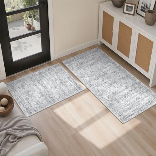 Kitchen Rugs Sets of 2, 2x3 2x4 Rug Runner,Grey