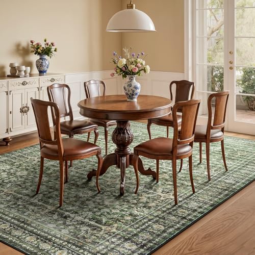 5x7 Area Rugs for Living Room Bedroom, Green Washable Non-Slip Carpet