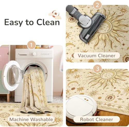 Vacuum-Friendly, Round 4ft Washable Area Rug, Beige Camel Brown