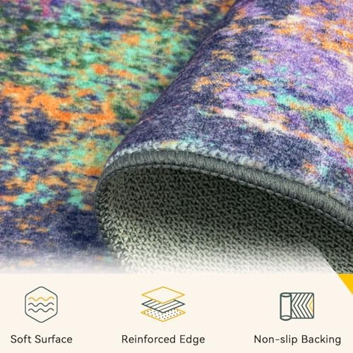 RELEANY Washable 5'x8' Abstract Area Rug for Living Room Purple Multi