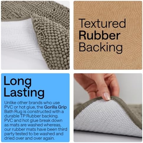 GORILLA GRIP Chenille Bath Rug Mat for Square Toilet Base, 24x19 Latte