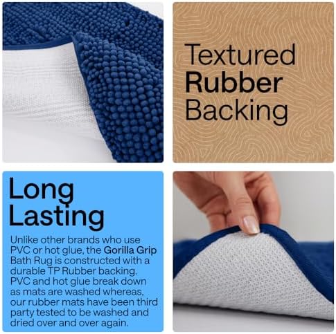 GORILLA GRIP Bath Rug Mat for Bathroom, Absorbent Chenille 24x17 Royal Blue