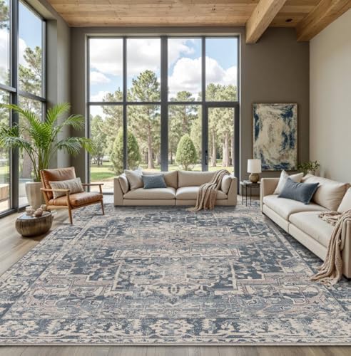 Rugxara Blue 9x12 Area Rugs for Living Room Bedroom Large Washable Rug
