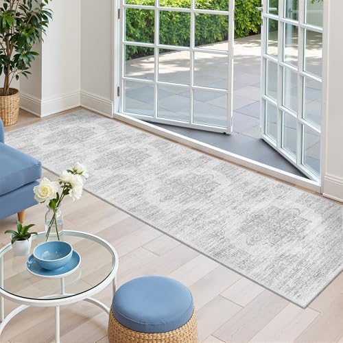 2x8 Runner Rug Non Slip,Washable Hallway Runner Rug,Grey