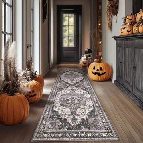 BEIMO Runner Rug for Hallway Kitchen, 2x10 Machine Washable Runners Rug for Entryway, Soft Modern Vintage Boho Throw Rugs, Low Pile Floor Cover with Non Slip Backing, Dark Gray