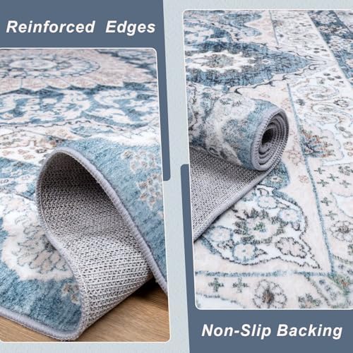 Macgace Washable Vintage Area Rug for Living Room, 6x9 Rugs Blue & Beige