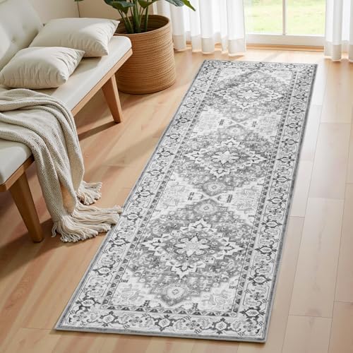 Lofus 2x6 Hallway Kitchen Washable Runner Rug, Boho Entry Long Carpet Grey