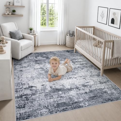 Area Rug Living Room: 5x5 Modern Washable Indoor Soft Carpet Grey