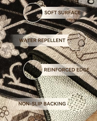 RELEANY Washable Area Rug, Runner 2'x8', Black/Neutral