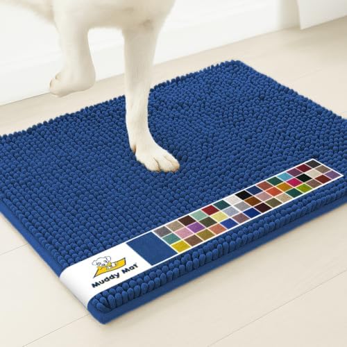 Muddy Mat® | Super Water Absorbent Door Mat Indoor, Microfiber Quick Dry Chenille Entryway Rug, Slip Resistant Front Door Mat, Indoor Mats for Entryway, Machine Washable Pet Rug, Navy Blue 16"x24"