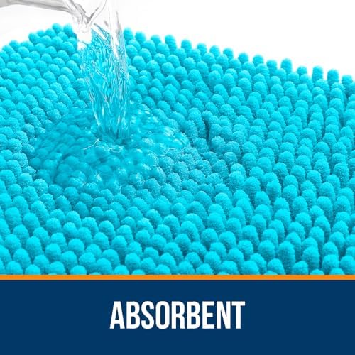 OLANLY Bathroom Runner Rugs 44x24, Soft Absorbent Chenille Bath Rugs, Rubber Backing Quick Dry, Machine Washable Long Bath Mats for Bathroom Floor, Tub and Shower, Home Decor Accessories, Aqua Sky
