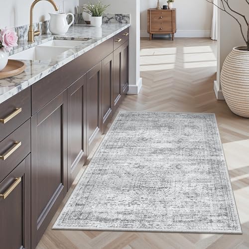 Soalmost 3x4 Rugs Non-Slip, Small Washable Kitchen Entryway Area Rug Grey