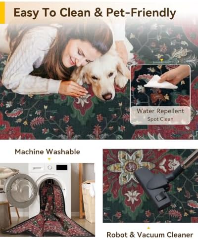 RELEANY Washable Area Rug, Runner 3'x8', Red/Black