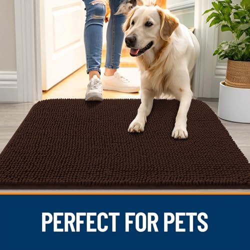 OLANLY Dog Door Mat for Muddy Paws 36x24, Super Absorbent Chenille Mud Mat
