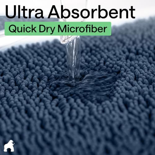 GORILLA GRIP Bath Rug Mat for Bathroom, Absorbent Chenille, 44x26 Navy Blue