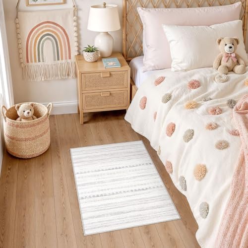 Nakagishi Boho 2x3 Washable Area Rug Non Slip Carpet for Entryway Gray