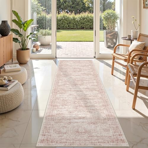 2x8 Runner Rug Non Slip,Washable Hallway Runner Rug,Pink