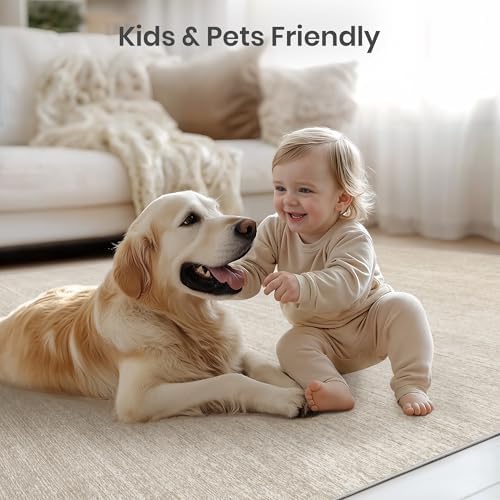 Valenrug 7x9 Area Rug Non Slip, Washable Area Rugs for Living Room, Beige