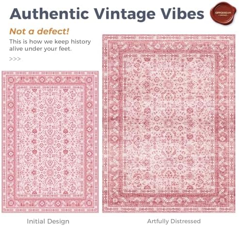 OPPODREAM Vintage Pink Area Rugs 3x10, Washable Rug for Living Room
