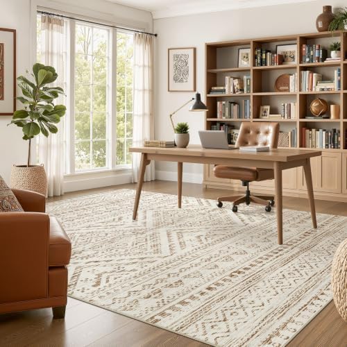 Nakagishi Boho 9x12 Area Rug Living Room Rugs Machine Washable Brown/Beige