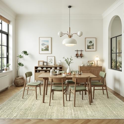 Valenrug Washable Rugs 5x7, Non Slip Large Area Rugs for Living Room, Green