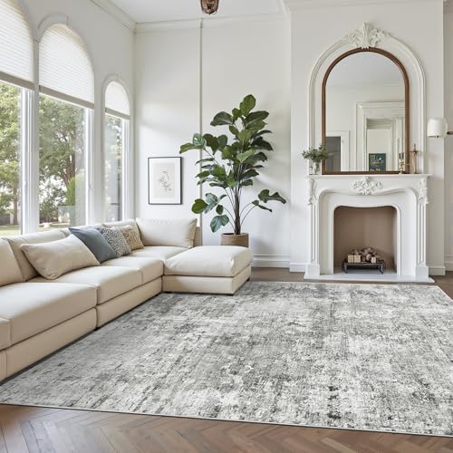Soalmost Abstract Rug 8x10 Large Living Room Area Rugs Washable Gray/White