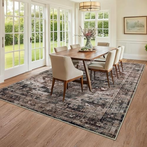 GarveeHome Brown Vintage Area Rug 5x7 Washable Rugs for Living Room