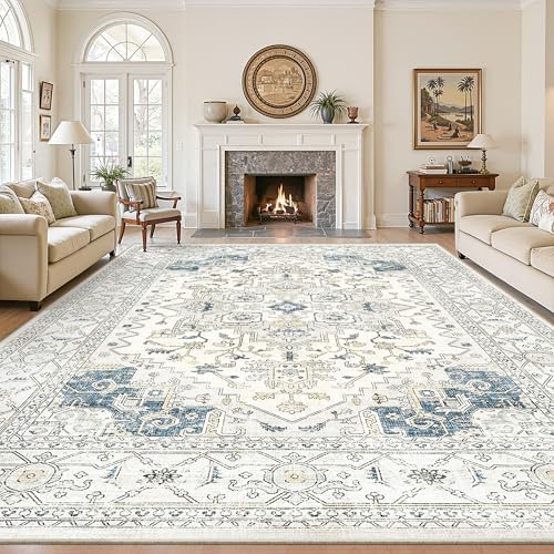9x12 Washable Area Rug for Living Room,Vintage Non Slip Low Pile Carpet