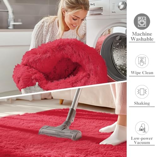 OLANLY Area Rugs for Living Room Bedroom, Machine Washable 4x5.9 ft Soft Fluffy Shaggy Bedside Rug, Indoor Floor Carpet for Kids Girls and Boys, Dorms, Nursery Rooms, Home Decor Aesthetic, Red
