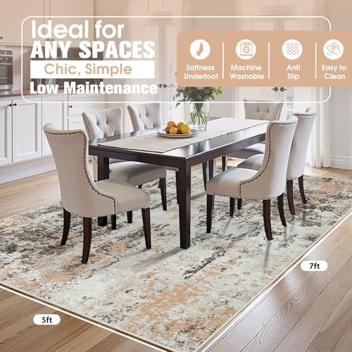 5x7 Area Rugs for Living Room Washable Bedroom Dining Room Brown Beige