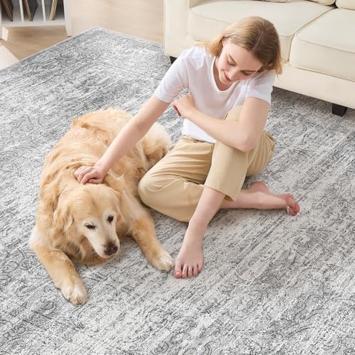 DMOYEST Area Rug Living Room Rugs - 10x14 Abstract Large Soft Indoor Washable Rug Neutral Modern Low Pile Carpet for Bedroom Dining Room Farmhouse Home Office - Vintage Grey