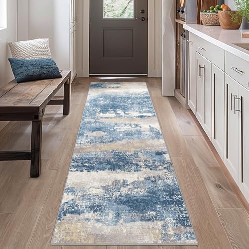 BEIMO 2x10 Runner Rug for Hallway, Blue Cream Washable Abstract Rug